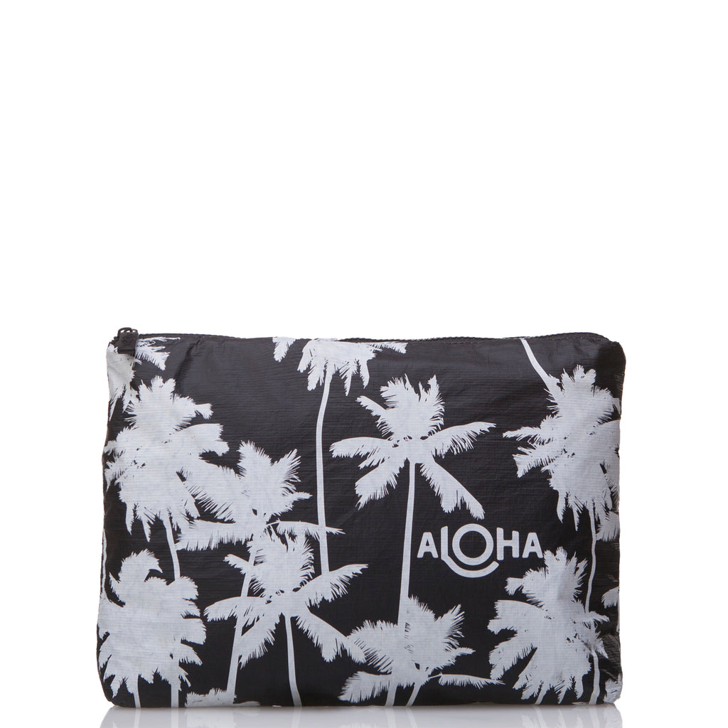 Mid Coco Palms Pouch | White On Black - Back
